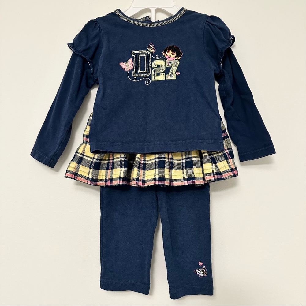 Vintage Y2K Dora the Explorer Nick Jr. Navy Blue 2 pc Outfit with Plaid Skirt